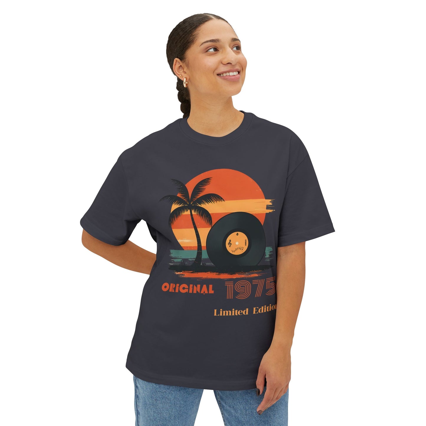 Retro Sunset Vinyl Record Tee, Unisex Oversized Boxy Shirt, Summer Vibes Apparel, Music Lover Gift, Limited Edition Fashion