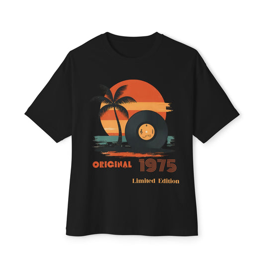 Retro Sunset Vinyl Record Tee, Unisex Oversized Boxy Shirt, Summer Vibes Apparel, Music Lover Gift, Limited Edition Fashion