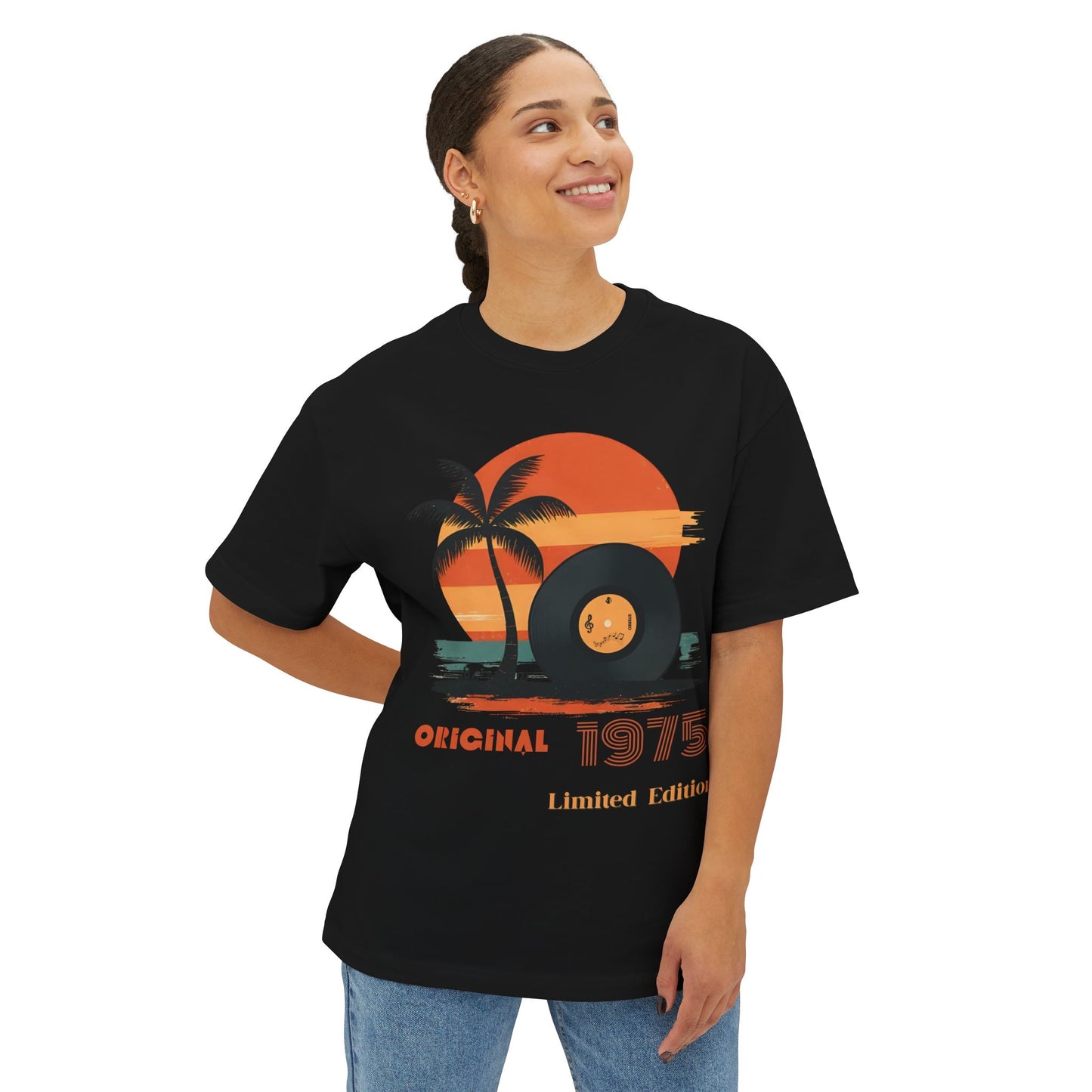 Retro Sunset Vinyl Record Tee, Unisex Oversized Boxy Shirt, Summer Vibes Apparel, Music Lover Gift, Limited Edition Fashion