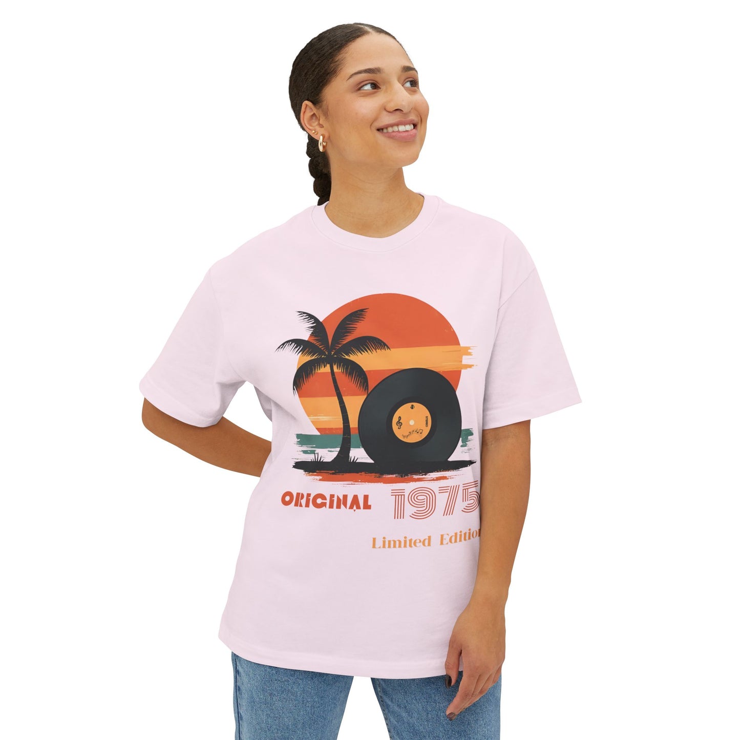 Retro Sunset Vinyl Record Tee, Unisex Oversized Boxy Shirt, Summer Vibes Apparel, Music Lover Gift, Limited Edition Fashion