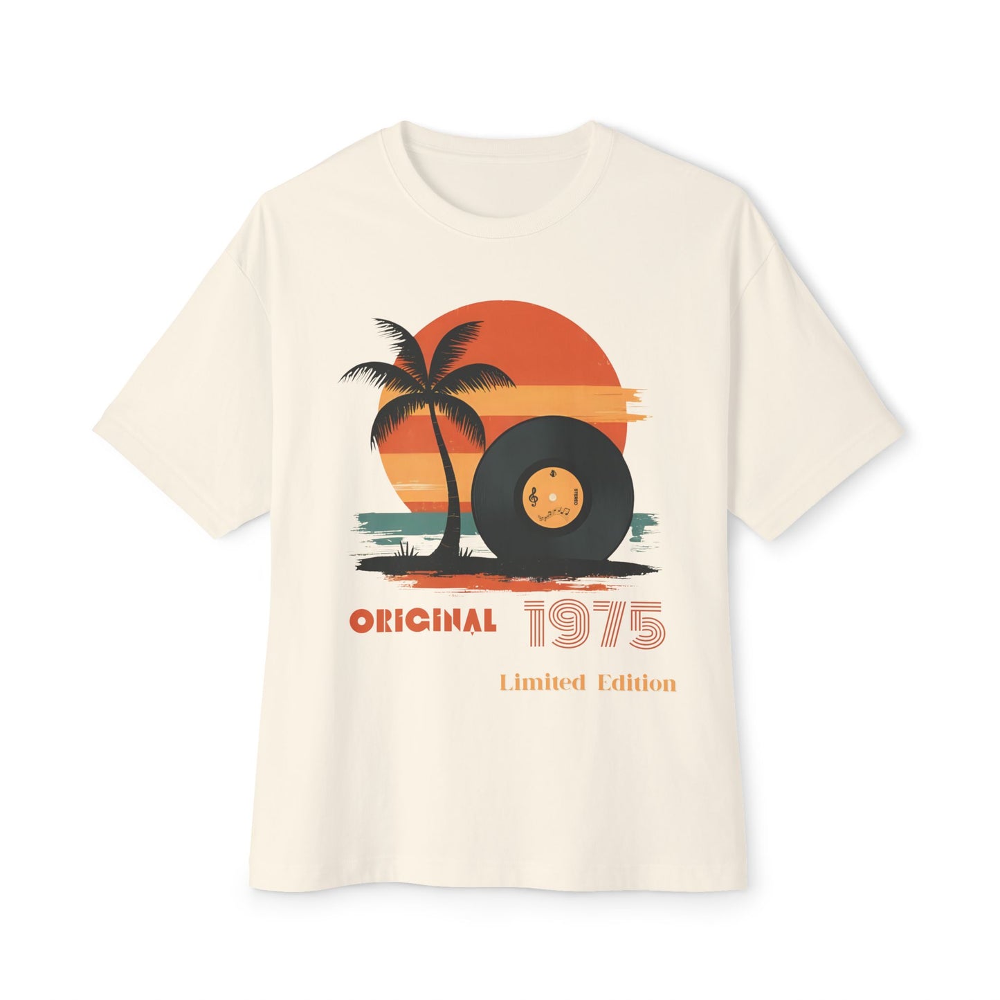 Retro Sunset Vinyl Record Tee, Unisex Oversized Boxy Shirt, Summer Vibes Apparel, Music Lover Gift, Limited Edition Fashion
