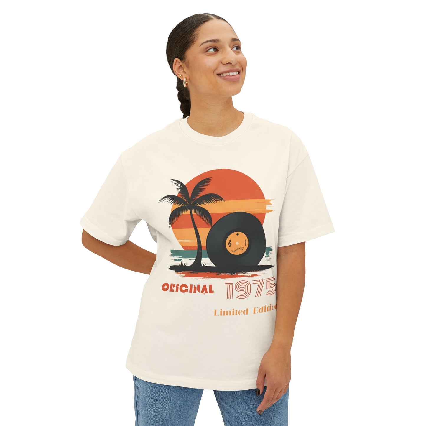 Retro Sunset Vinyl Record Tee, Unisex Oversized Boxy Shirt, Summer Vibes Apparel, Music Lover Gift, Limited Edition Fashion