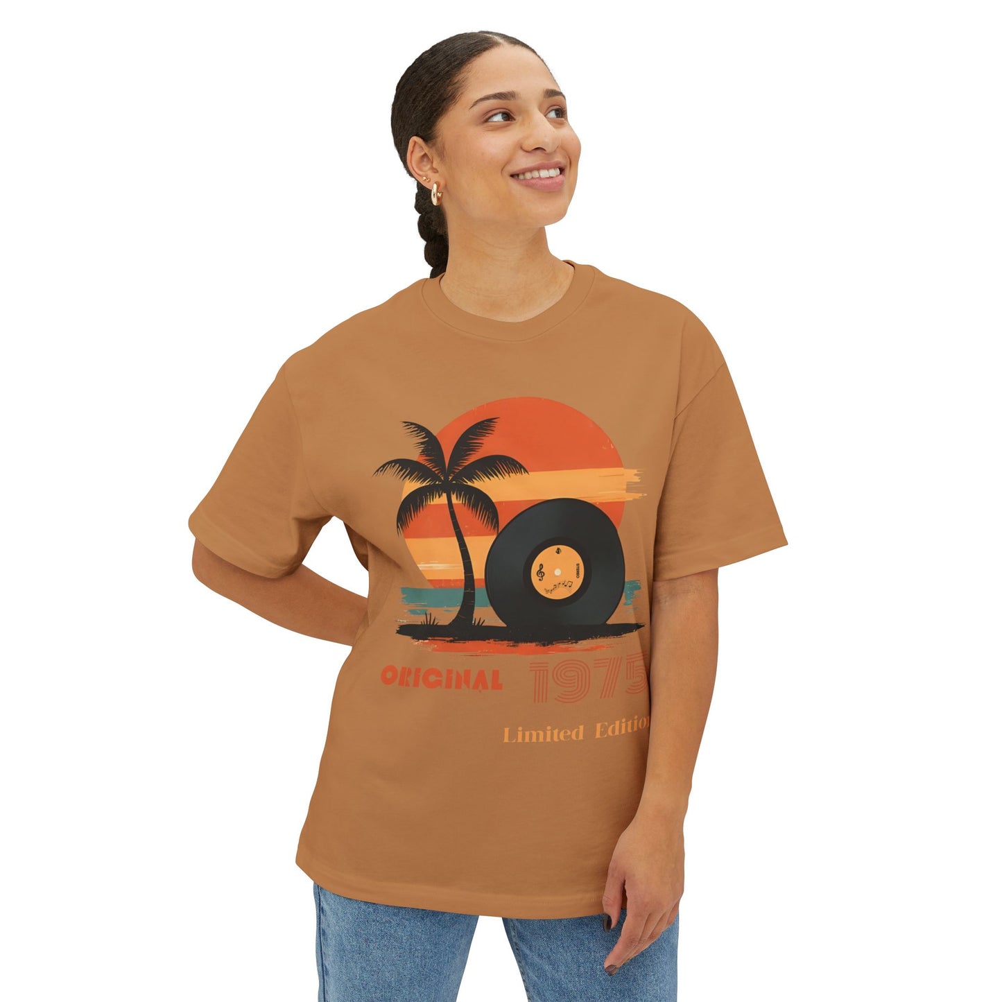Retro Sunset Vinyl Record Tee, Unisex Oversized Boxy Shirt, Summer Vibes Apparel, Music Lover Gift, Limited Edition Fashion